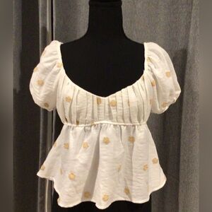 Mine White Top with Gold Floral Details Size Small